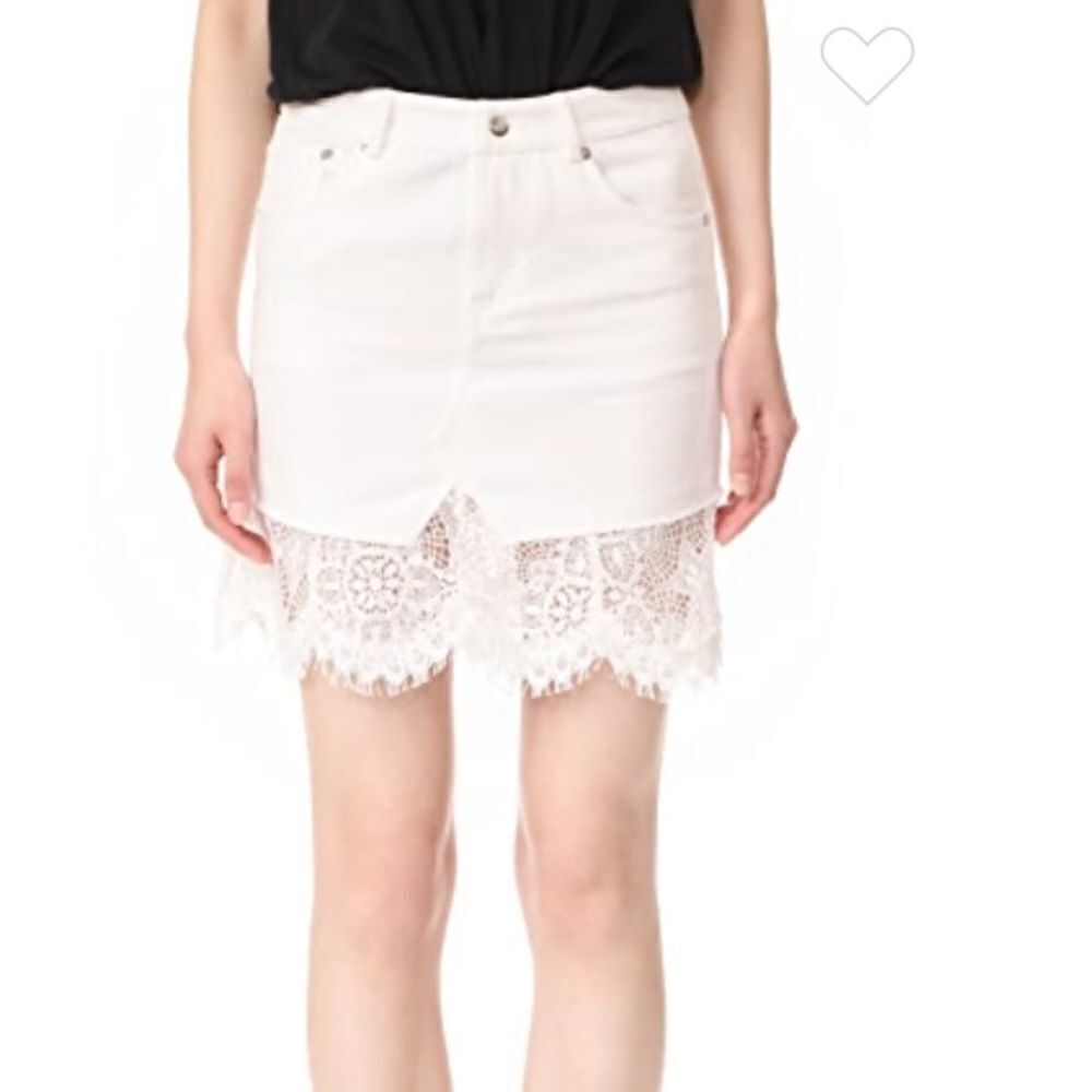 McQ by Alexander McQueen Denim Mini Skirt White Short Hybird Lace Size IT 38